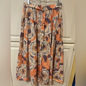 Anthropologie Floral Button-Down Skirt - Orange and Purple. Medium